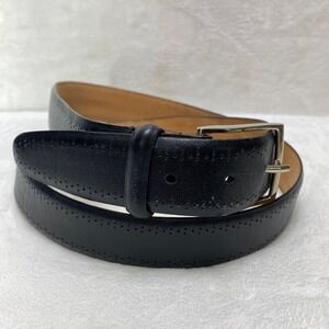 Allen Edmonds Mens Black Leather Brogue Perforated Dress Belt 38 Very Good